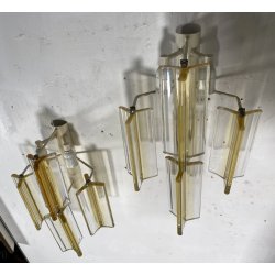 COPPIA APPLIQUE VETRO MURANO DESIGN STILE Venini "Triedri" WALL LAMP SCONCE '70