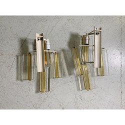 COPPIA APPLIQUE VETRO MURANO DESIGN STILE Venini "Triedri" WALL LAMP SCONCE '70