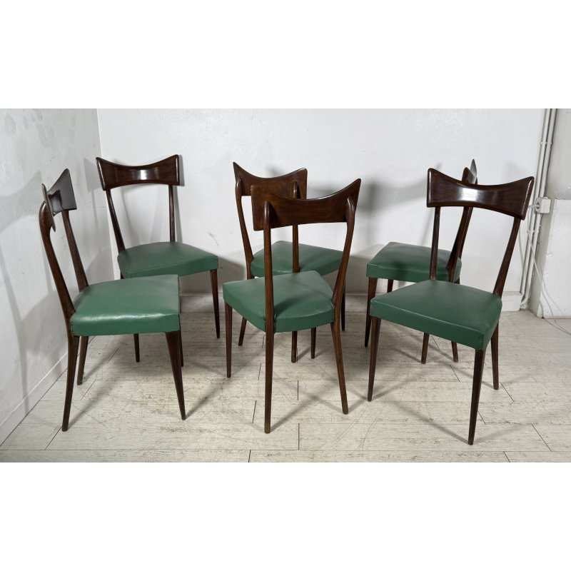 LOTTO 6 SEDIE DESIGN ANNI 70 STILE ICO PARISI LEGNO E SKY VINTAGE CHAIR PRANZO