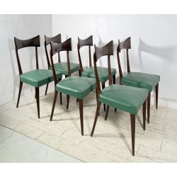 LOTTO 6 SEDIE DESIGN ANNI 70 STILE ICO PARISI LEGNO E SKY VINTAGE CHAIR PRANZO
