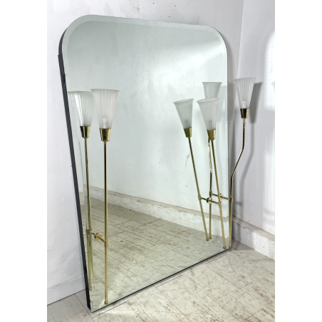 GRANDE SPECCHIRA VINTAGE 3 LUCI OTTONE VETRO OPALINO CALLE SPECCHIO ATT A. LELLI