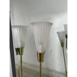 GRANDE SPECCHIRA VINTAGE 3 LUCI OTTONE VETRO OPALINO CALLE SPECCHIO ATT A. LELLI