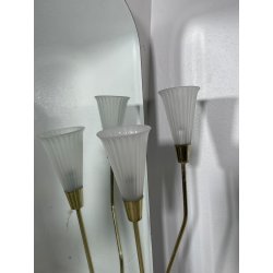 GRANDE SPECCHIRA VINTAGE 3 LUCI OTTONE VETRO OPALINO CALLE SPECCHIO ATT A. LELLI