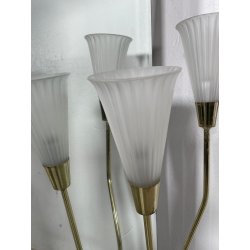 GRANDE SPECCHIRA VINTAGE 3 LUCI OTTONE VETRO OPALINO CALLE SPECCHIO ATT A. LELLI