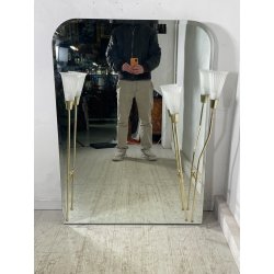 GRANDE SPECCHIRA VINTAGE 3 LUCI OTTONE VETRO OPALINO CALLE SPECCHIO ATT A. LELLI