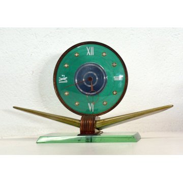INCREDIBILE OROLOGIO IATOS FUTURISTA DESIGN AEREO VETRO MURANO FONTANARTE TAVOLO