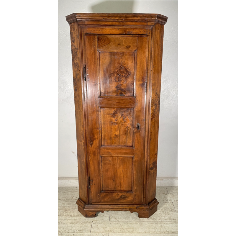 ANTICA ANGOLIERA epoca '800 LEGNO NOCE ANTA 4 RIPIANI MOBILE AD ANGOLO STIPO OLD