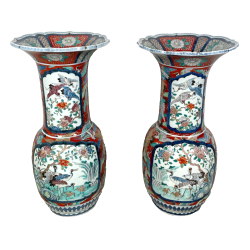 ANTICA COPPIA VASI GIAPPONESI EPOCA 1930 PORCELLANA ARITA IMARI DECORO FIORI