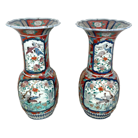 ANTICA COPPIA VASI GIAPPONESI EPOCA 1930 PORCELLANA ARITA IMARI DECORO FIORI