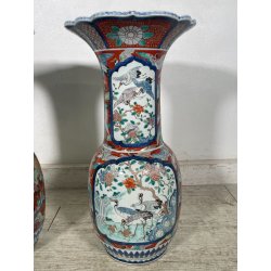 ANTICA COPPIA VASI GIAPPONESI EPOCA 1930 PORCELLANA ARITA IMARI DECORO FIORI