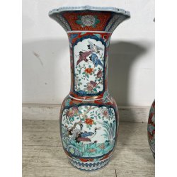 ANTICA COPPIA VASI GIAPPONESI EPOCA 1930 PORCELLANA ARITA IMARI DECORO FIORI
