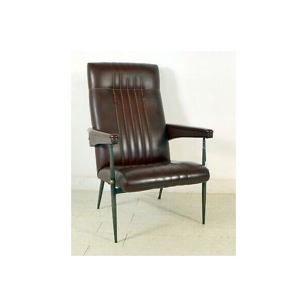 FANTASTICA POLTRONA ANNI 50 SKAY CHAIR PELLE FERRO SEDIA SALA VINTAGE DESIGN