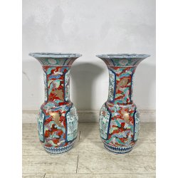 ANTICA COPPIA VASI GIAPPONESI EPOCA 1930 PORCELLANA ARITA IMARI DECORO FIORI