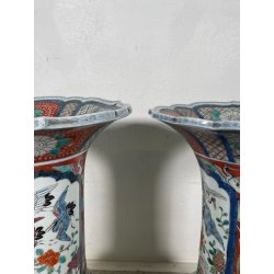 ANTICA COPPIA VASI GIAPPONESI EPOCA 1930 PORCELLANA ARITA IMARI DECORO FIORI