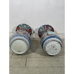 ANTICA COPPIA VASI GIAPPONESI EPOCA 1930 PORCELLANA ARITA IMARI DECORO FIORI