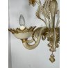 LAMPADARIO VETRO MURANO VENEZIANO BEIGE ORO FOGLIE FIORI 6 BRACCI ANNI 60 ø 74CM