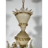 LAMPADARIO VETRO MURANO VENEZIANO BEIGE ORO FOGLIE FIORI 6 BRACCI ANNI 60 ø 74CM