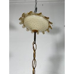 LAMPADARIO VETRO MURANO VENEZIANO BEIGE ORO FOGLIE FIORI 6 BRACCI ANNI 60 ø 74CM