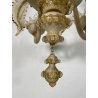 LAMPADARIO VETRO MURANO VENEZIANO BEIGE ORO FOGLIE FIORI 6 BRACCI ANNI 60 ø 74CM