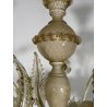 LAMPADARIO VETRO MURANO VENEZIANO BEIGE ORO FOGLIE FIORI 6 BRACCI ANNI 60 ø 74CM