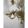LAMPADARIO VETRO MURANO VENEZIANO BEIGE ORO FOGLIE FIORI 6 BRACCI ANNI 60 ø 74CM