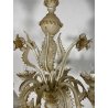 LAMPADARIO VETRO MURANO VENEZIANO BEIGE ORO FOGLIE FIORI 6 BRACCI ANNI 60 ø 74CM