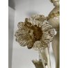 LAMPADARIO VETRO MURANO VENEZIANO BEIGE ORO FOGLIE FIORI 6 BRACCI ANNI 60 ø 74CM