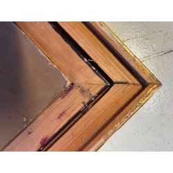 ANTICO DIPINTO OLIO PAESAGGIO FLUVIALE  LAGO FIUME MONTAGNE PESCATORE PESCA '900