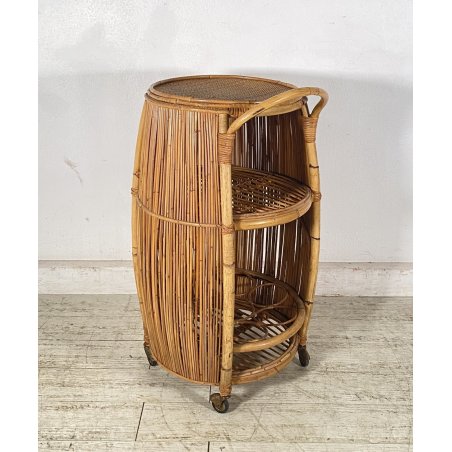 CARRELLO BAR DESIGN Tito Agnoli VIMINI BAMBÙ PORTAVIVANDE ANNI 60 CARRELLINO