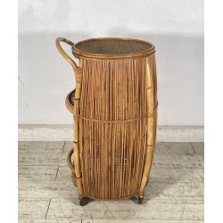 CARRELLO BAR DESIGN Tito Agnoli VIMINI BAMBÙ PORTAVIVANDE ANNI 60 CARRELLINO