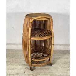 CARRELLO BAR DESIGN Tito Agnoli VIMINI BAMBÙ PORTAVIVANDE ANNI 60 CARRELLINO