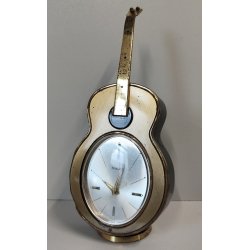Swiza OROLOGIO TAVOLO CHITARRA suoneria CARILLON anni 50 DORATO Old Alarm Clock