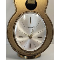 Swiza OROLOGIO TAVOLO CHITARRA suoneria CARILLON anni 50 DORATO Old Alarm Clock