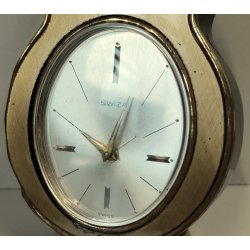 Swiza OROLOGIO TAVOLO CHITARRA suoneria CARILLON anni 50 DORATO Old Alarm Clock