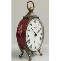 Swiza OROLOGIO TAVOLO OVALE 8 days SUONERIA anni 60 DORATO Old Alarm Clock