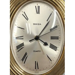 Swiza OROLOGIO TAVOLO cornice OVALE quartz SUONERIA anni 70 DORATO Alarm Clock