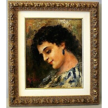 ANTICO QUADRO DIPINTO OLIO TAVOLA Ginbelli ? RITRATTO GIOVANE DONNA PROFILO '900