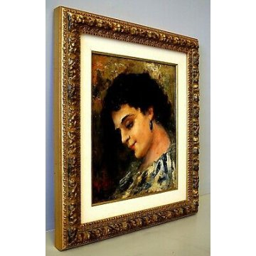 ANTICO QUADRO DIPINTO OLIO TAVOLA Ginbelli ? RITRATTO GIOVANE DONNA PROFILO '900