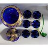 VINTAGE SET LIQUORE PUNCH VETRO Murano 6 Pers. BLU COBALTO FIORI ORO TREFUOCHI