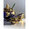 VINTAGE SET LIQUORE PUNCH VETRO Murano 6 Pers. BLU COBALTO FIORI ORO TREFUOCHI