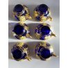 VINTAGE SET LIQUORE PUNCH VETRO Murano 6 Pers. BLU COBALTO FIORI ORO TREFUOCHI