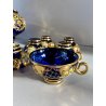 VINTAGE SET LIQUORE PUNCH VETRO Murano 6 Pers. BLU COBALTO FIORI ORO TREFUOCHI