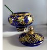 VINTAGE SET LIQUORE PUNCH VETRO Murano 6 Pers. BLU COBALTO FIORI ORO TREFUOCHI