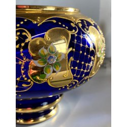 VINTAGE SET LIQUORE PUNCH VETRO Murano 6 Pers. BLU COBALTO FIORI ORO TREFUOCHI