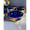 VINTAGE SET LIQUORE PUNCH VETRO Murano 6 Pers. BLU COBALTO FIORI ORO TREFUOCHI