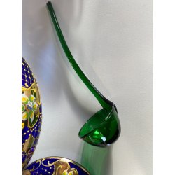 VINTAGE SET LIQUORE PUNCH VETRO Murano 6 Pers. BLU COBALTO FIORI ORO TREFUOCHI