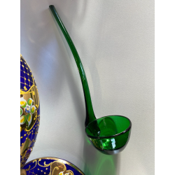 VINTAGE SET LIQUORE PUNCH VETRO Murano 6 Pers. BLU COBALTO FIORI ORO TREFUOCHI