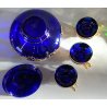 VINTAGE SET LIQUORE PUNCH VETRO Murano 6 Pers. BLU COBALTO FIORI ORO TREFUOCHI