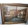 ANTICO QUADRO DIPINTO olio tela VENEZIA 1800 CHIOGGIA PONTE BARCA CORNICE OLD
