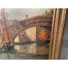 ANTICO QUADRO DIPINTO olio tela VENEZIA 1800 CHIOGGIA PONTE BARCA CORNICE OLD